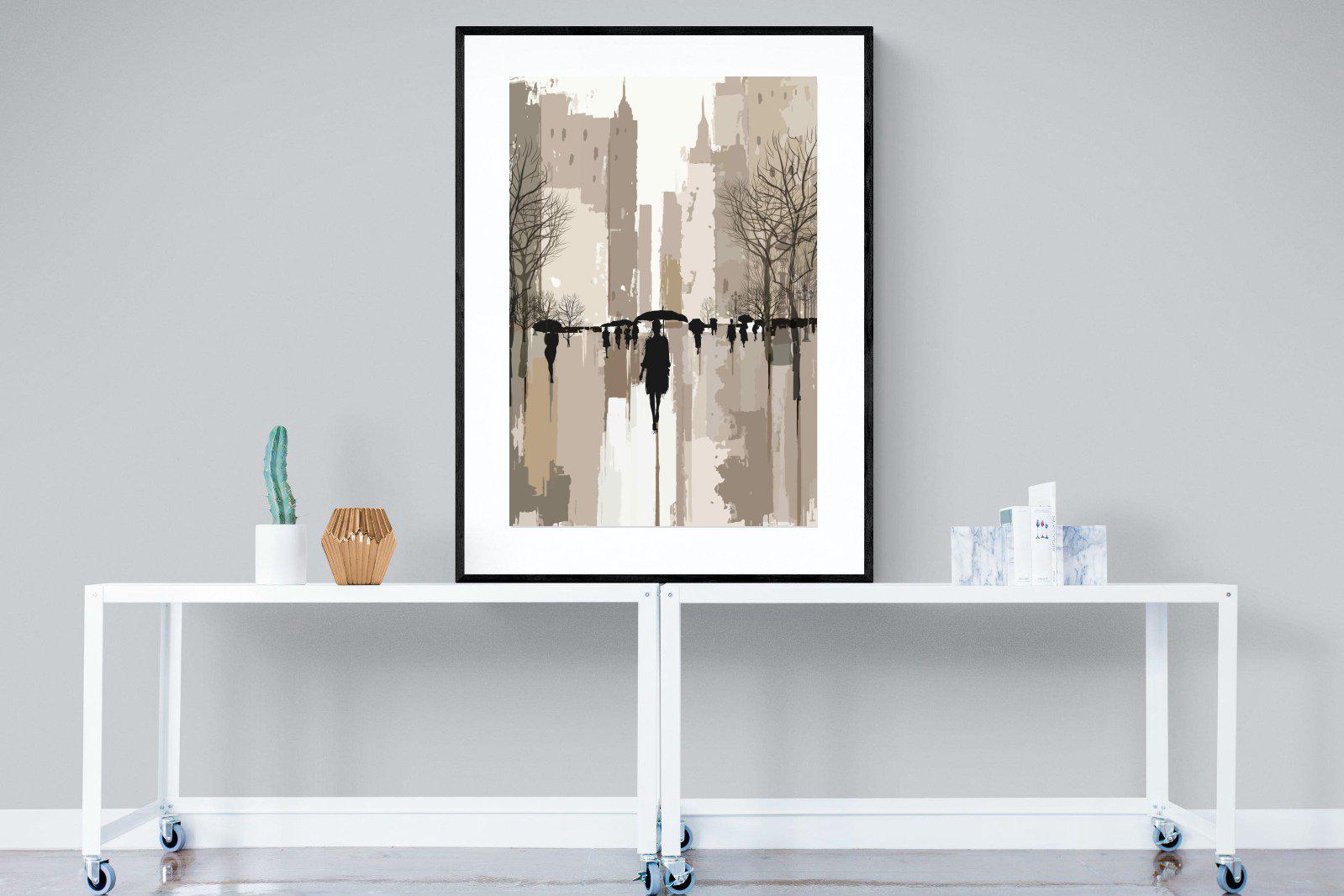 Rainy Manhattan-Wall_Art-90 x 120cm-Framed Print-Black-Pixalot