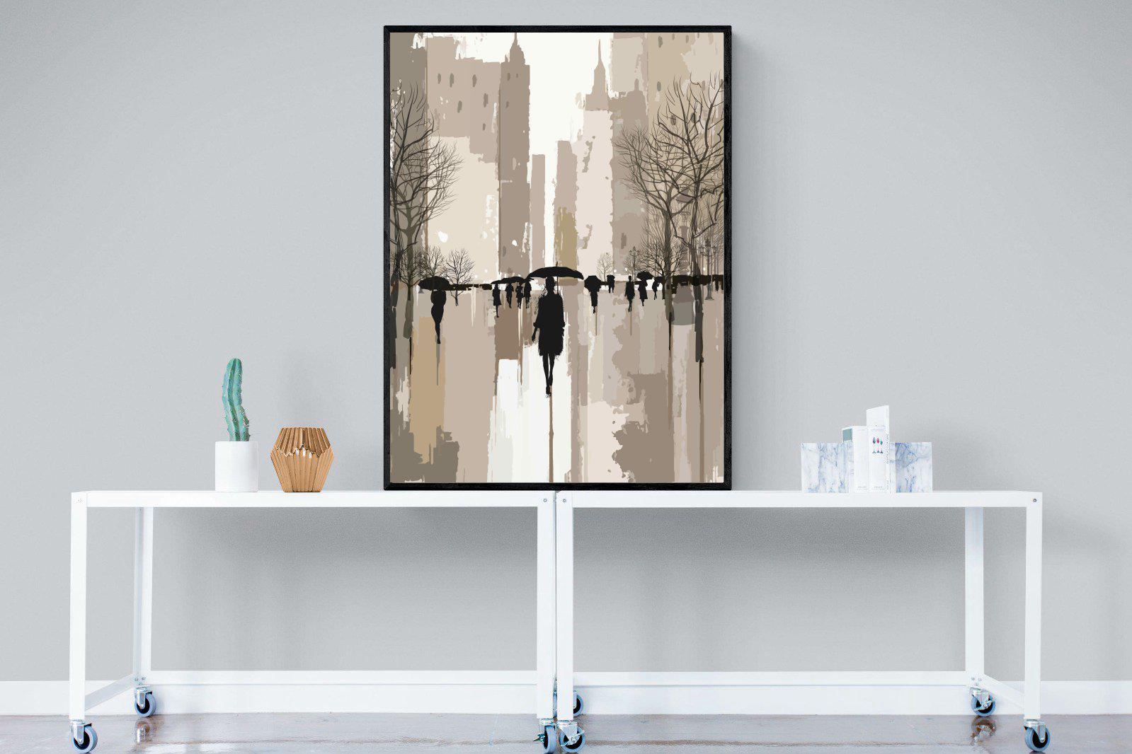 Rainy Manhattan-Wall_Art-90 x 120cm-Mounted Canvas-Black-Pixalot