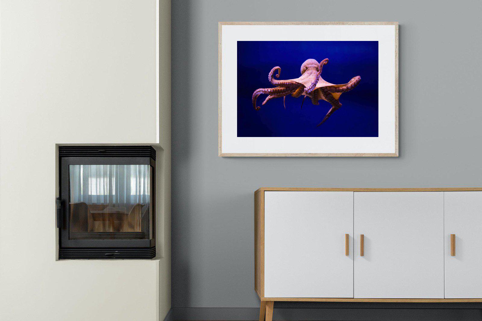 Red Octopus-Wall_Art-100 x 75cm-Framed Print-Wood-Pixalot