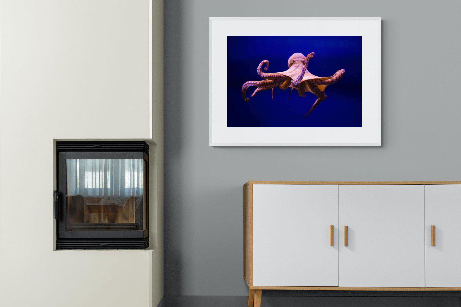 Red Octopus-Wall_Art-100 x 75cm-Framed Print-White-Pixalot