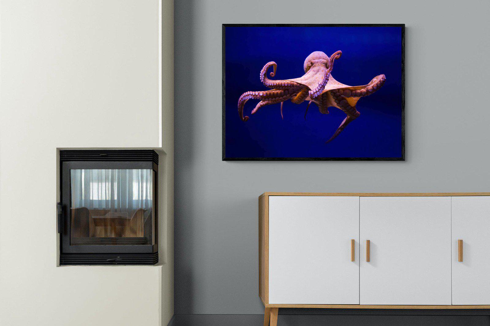 Red Octopus-Wall_Art-100 x 75cm-Mounted Canvas-Black-Pixalot