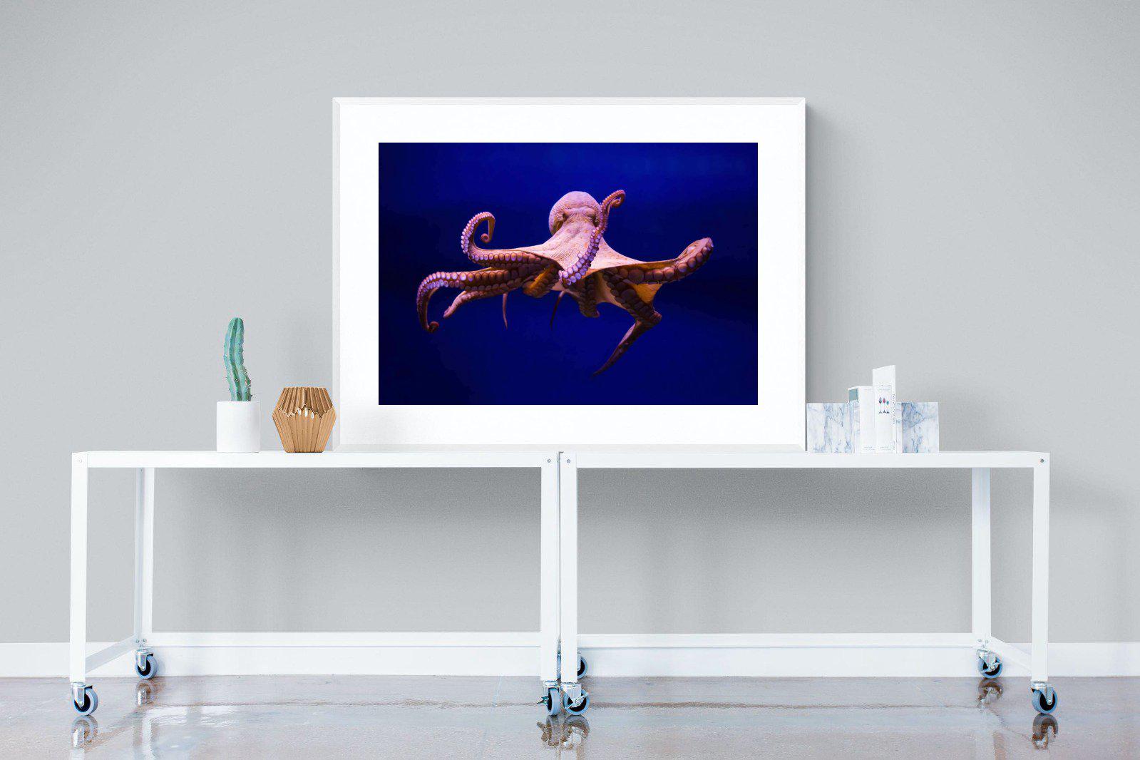 Red Octopus-Wall_Art-120 x 90cm-Framed Print-White-Pixalot