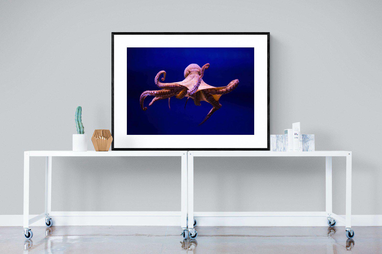 Red Octopus-Wall_Art-120 x 90cm-Framed Print-Black-Pixalot
