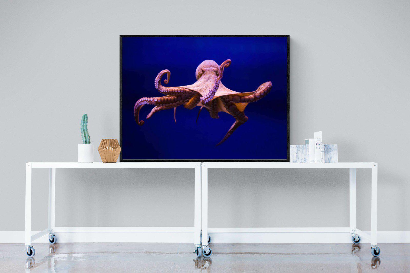 Red Octopus-Wall_Art-120 x 90cm-Mounted Canvas-Black-Pixalot