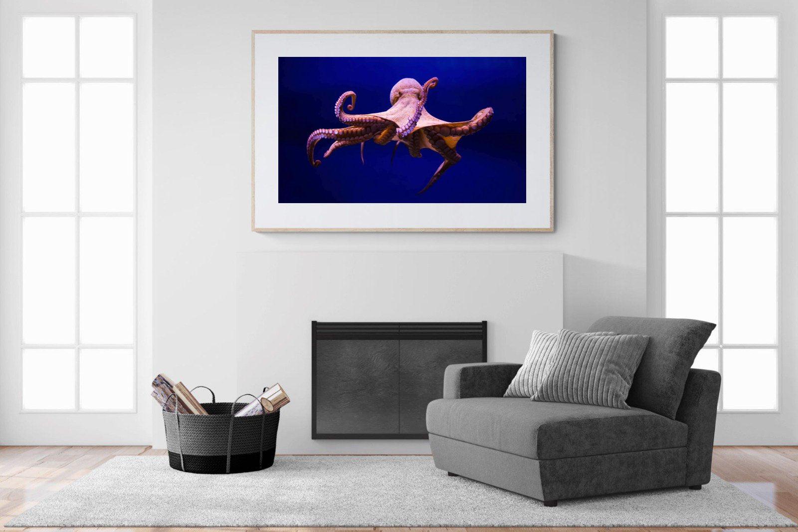 Red Octopus-Wall_Art-150 x 100cm-Framed Print-Wood-Pixalot