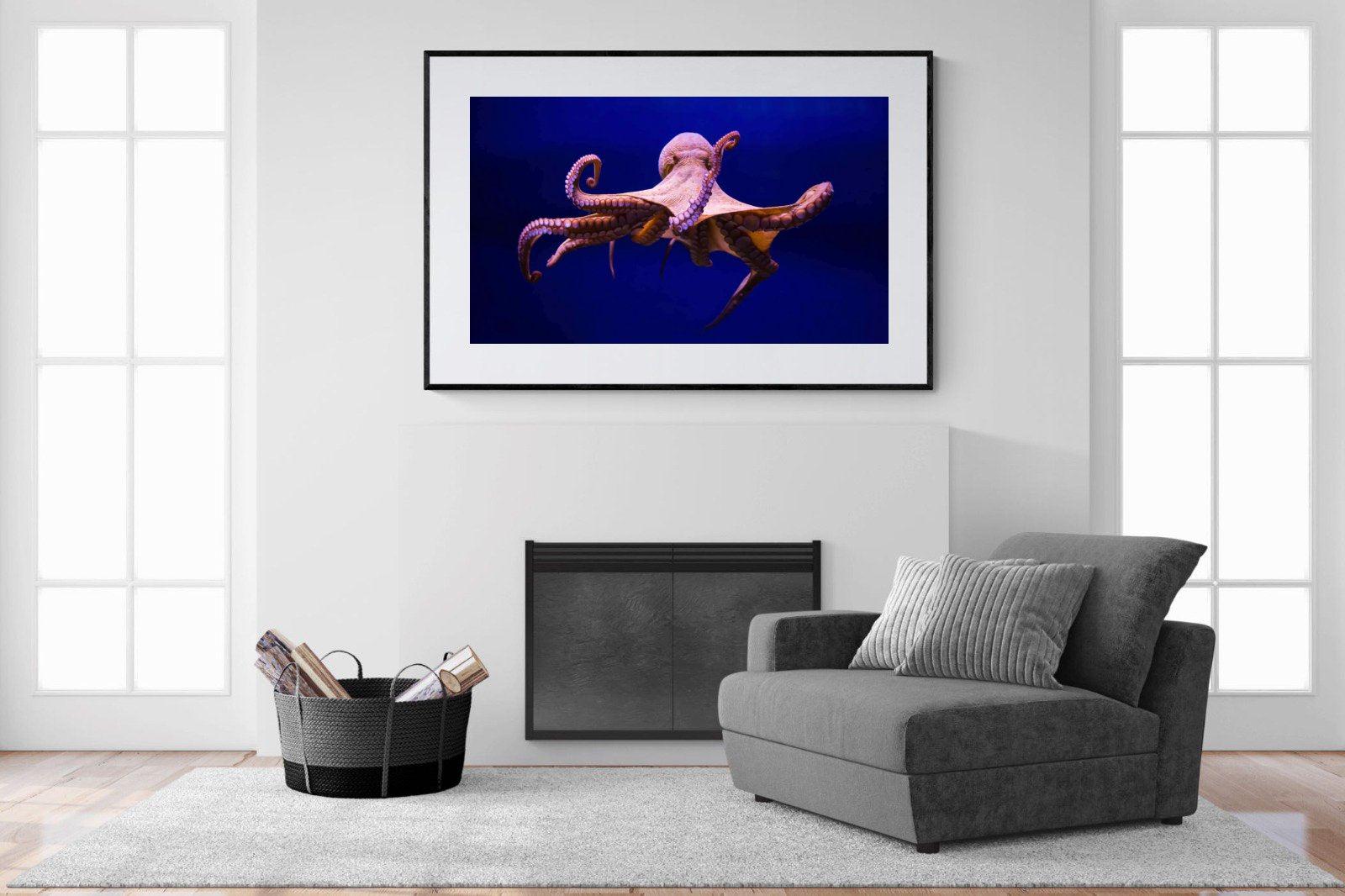 Red Octopus-Wall_Art-150 x 100cm-Framed Print-Black-Pixalot