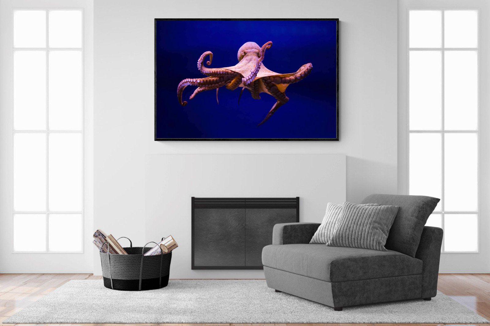 Red Octopus-Wall_Art-150 x 100cm-Mounted Canvas-Black-Pixalot