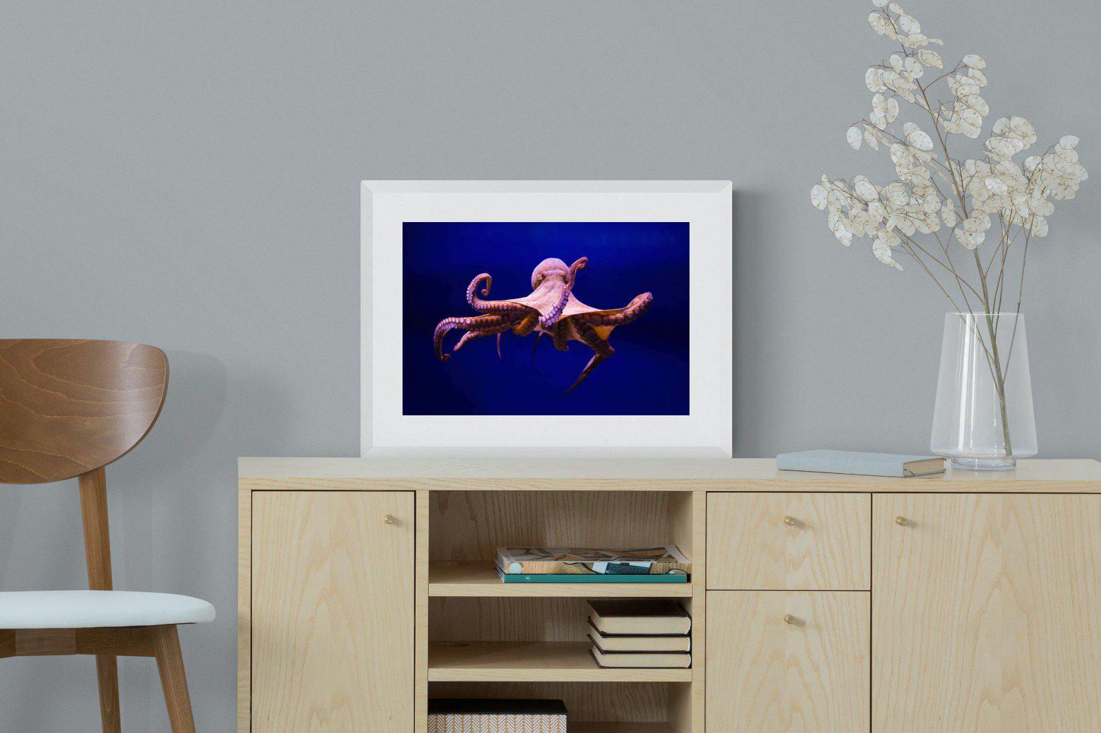 Red Octopus-Wall_Art-60 x 45cm-Framed Print-White-Pixalot