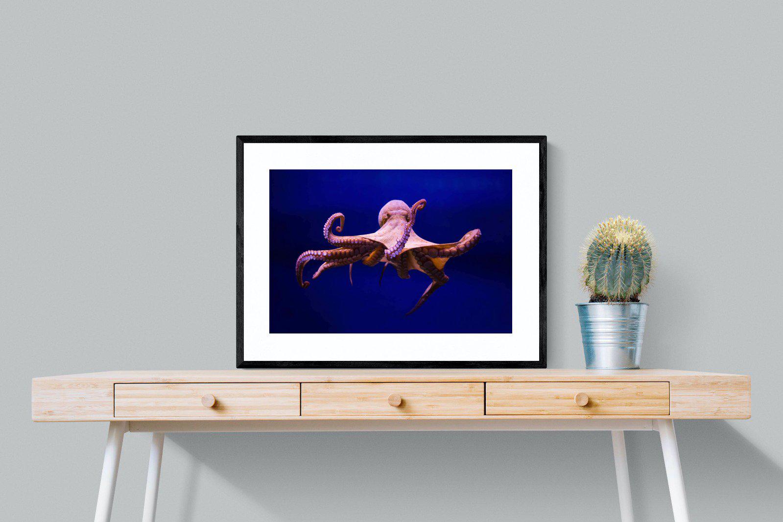 Red Octopus-Wall_Art-80 x 60cm-Framed Print-Black-Pixalot