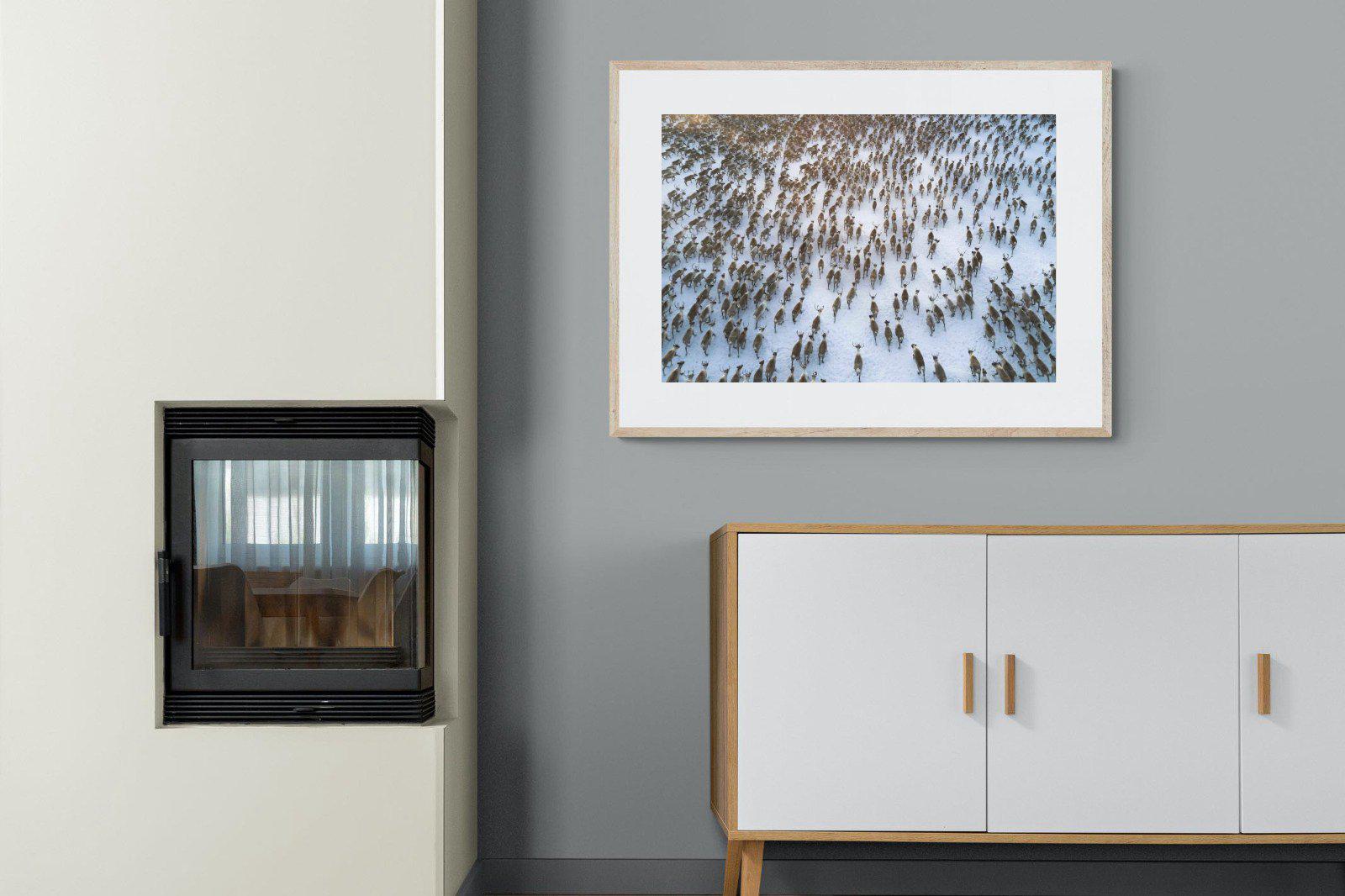 Reindeer Herd-Wall_Art-100 x 75cm-Framed Print-Wood-Pixalot