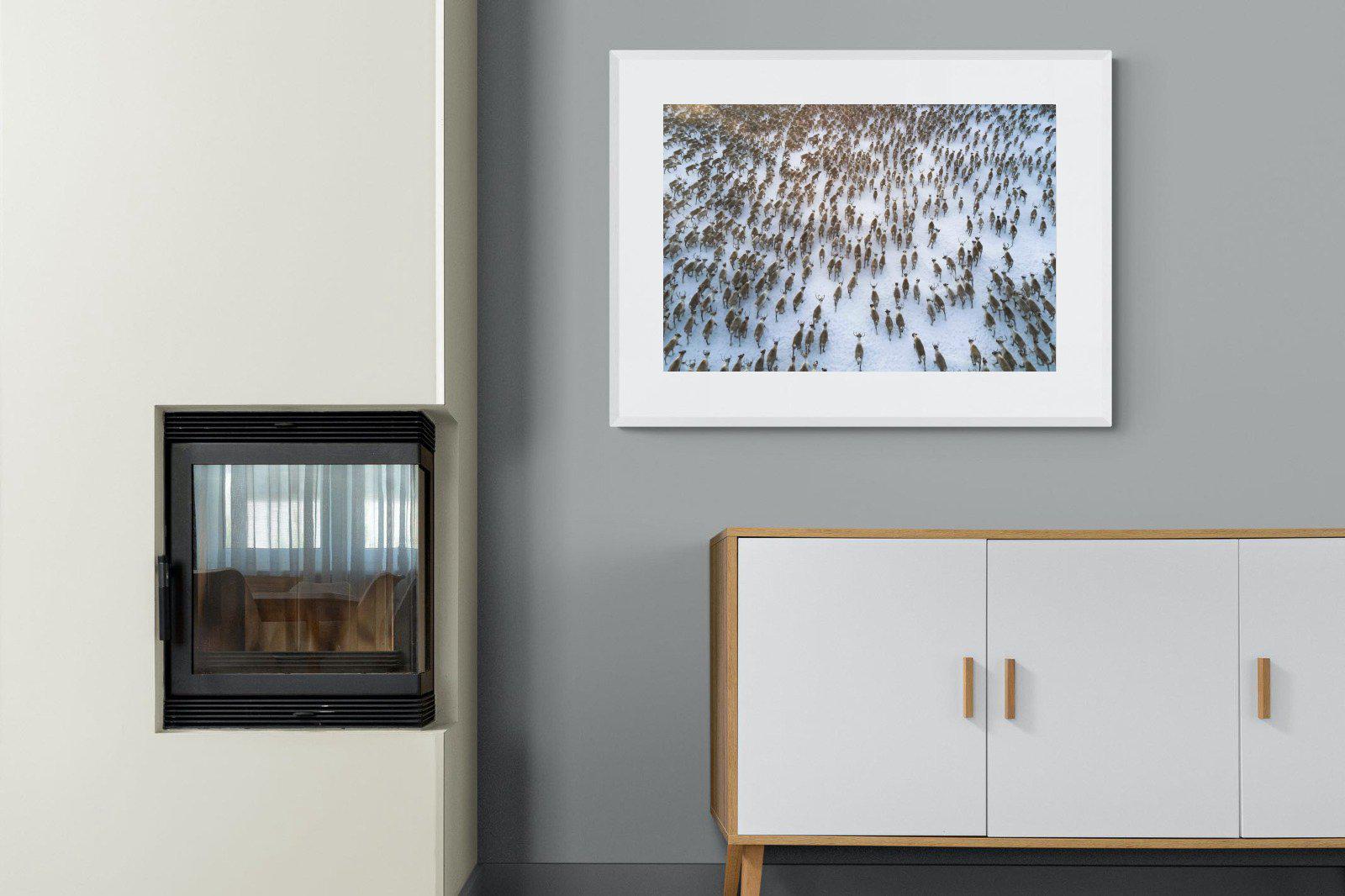 Reindeer Herd-Wall_Art-100 x 75cm-Framed Print-White-Pixalot