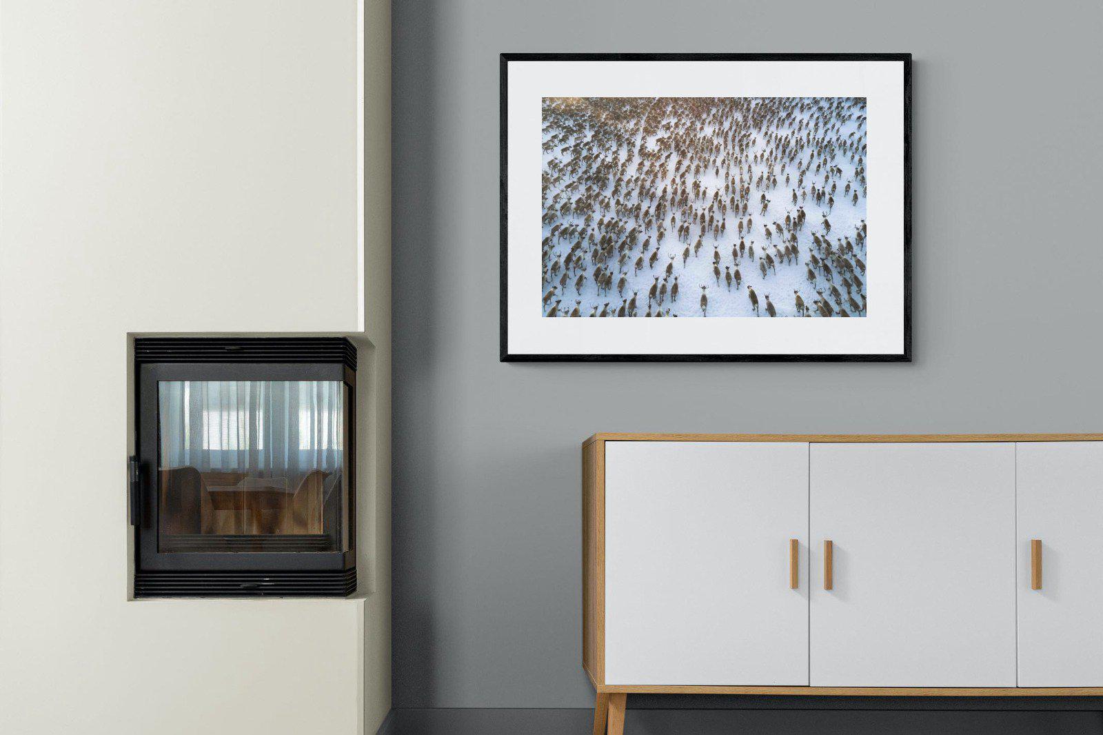 Reindeer Herd-Wall_Art-100 x 75cm-Framed Print-Black-Pixalot