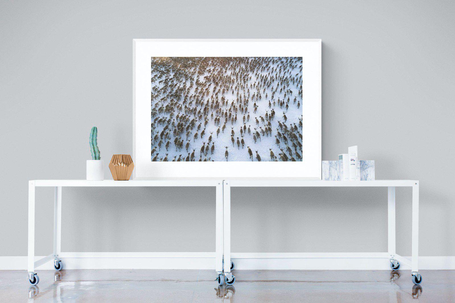 Reindeer Herd-Wall_Art-120 x 90cm-Framed Print-White-Pixalot