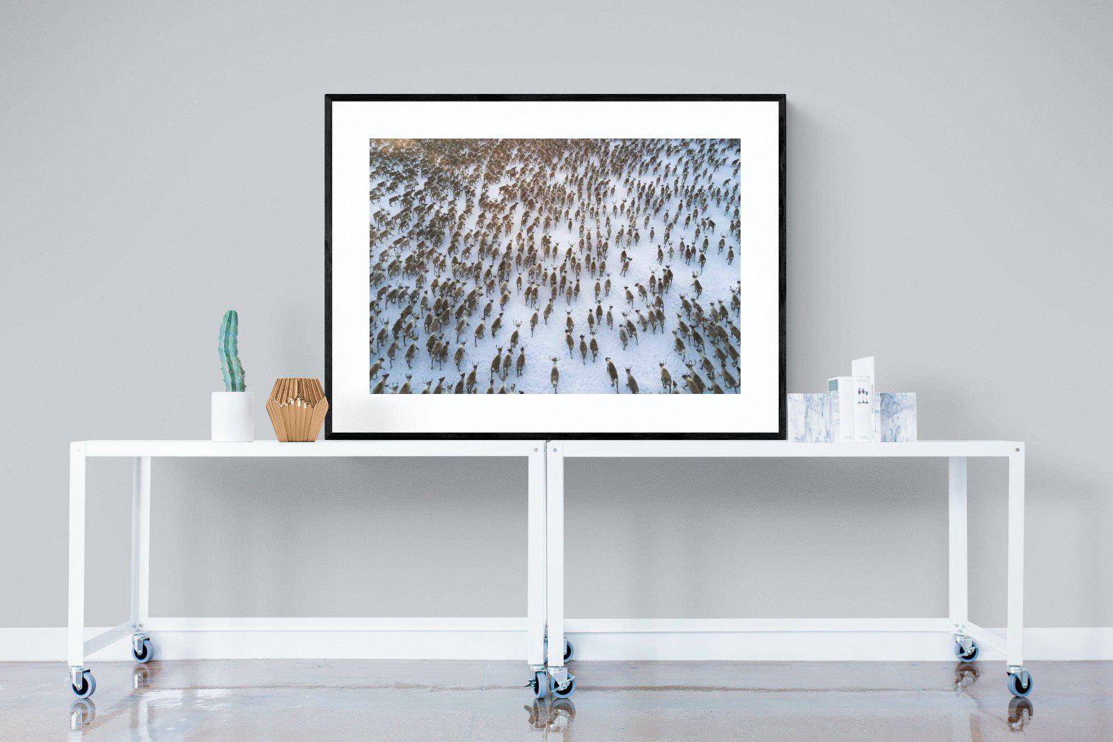 Reindeer Herd-Wall_Art-120 x 90cm-Framed Print-Black-Pixalot