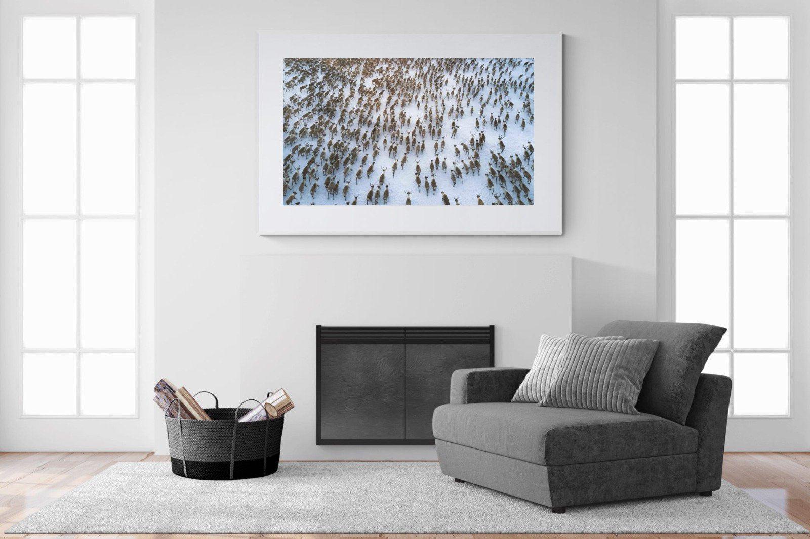 Reindeer Herd-Wall_Art-150 x 100cm-Framed Print-White-Pixalot