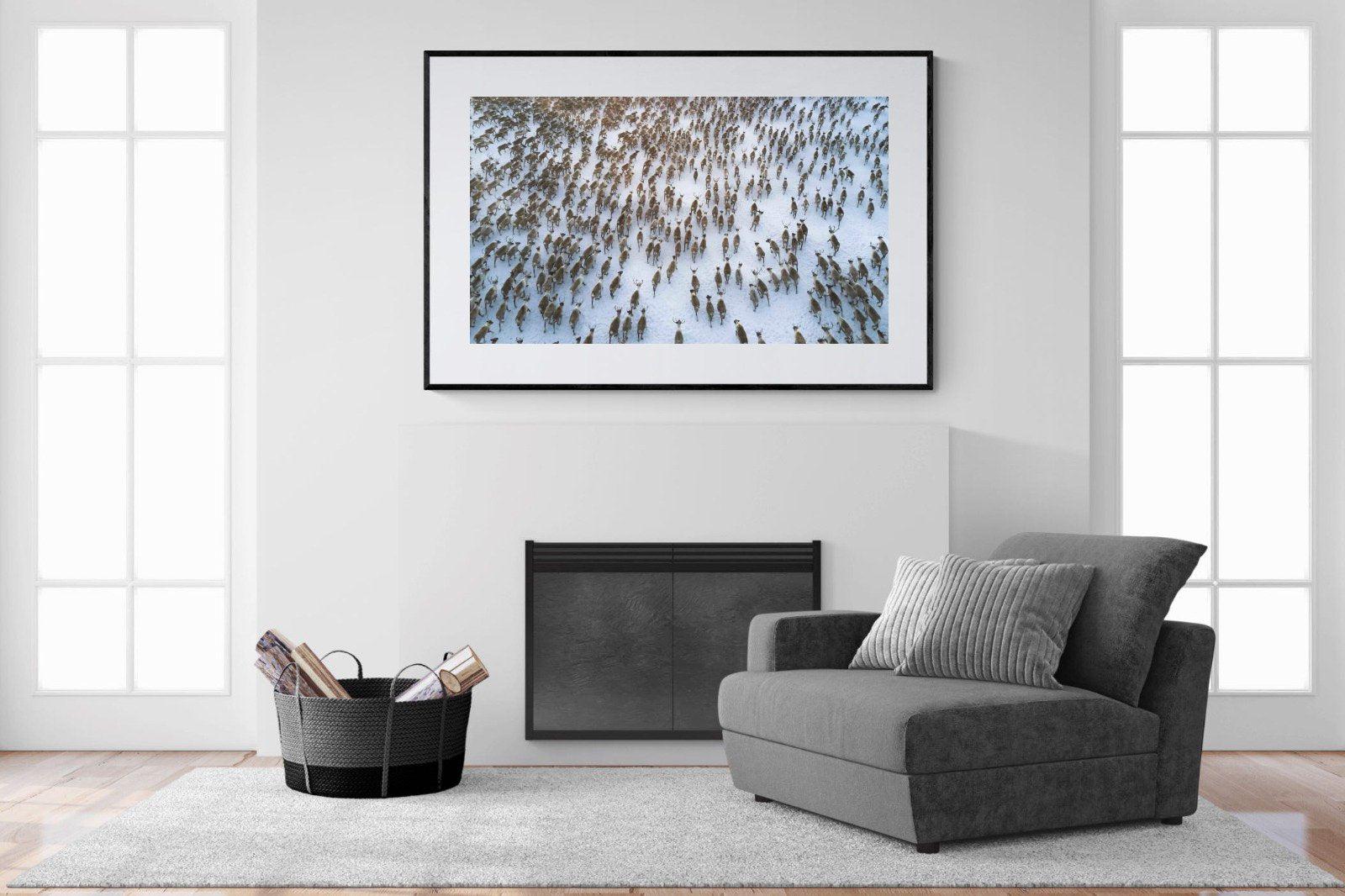 Reindeer Herd-Wall_Art-150 x 100cm-Framed Print-Black-Pixalot