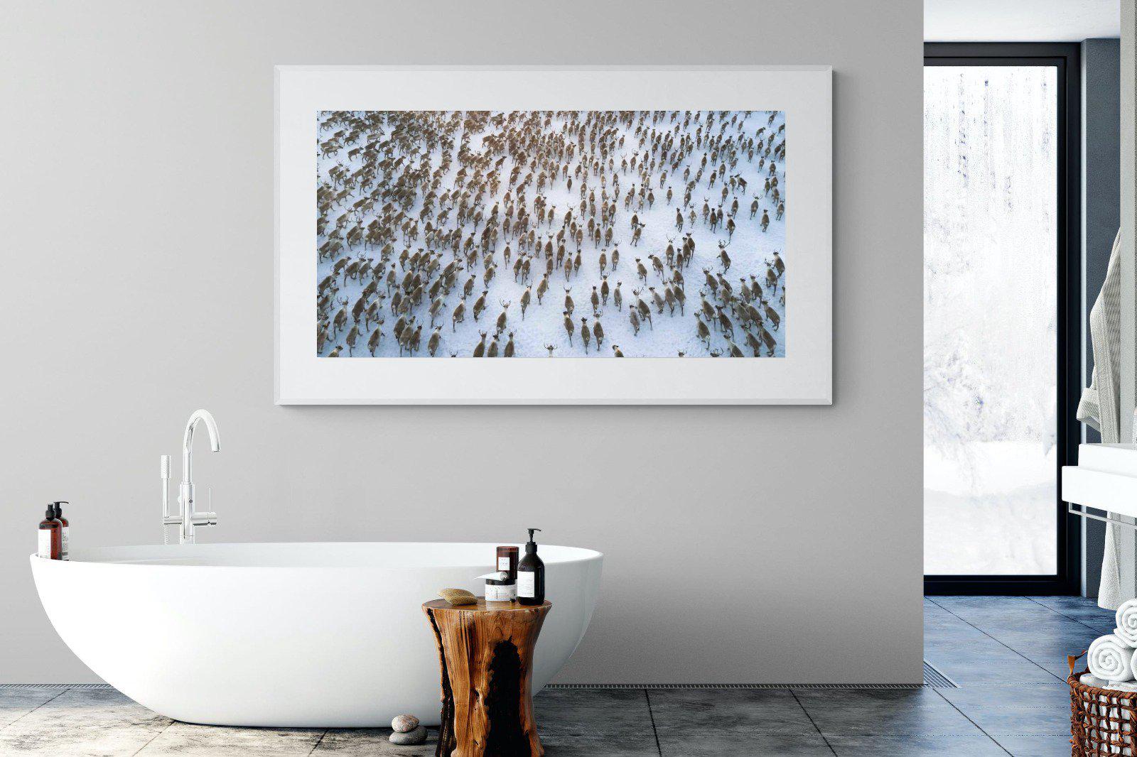 Reindeer Herd-Wall_Art-180 x 110cm-Framed Print-White-Pixalot