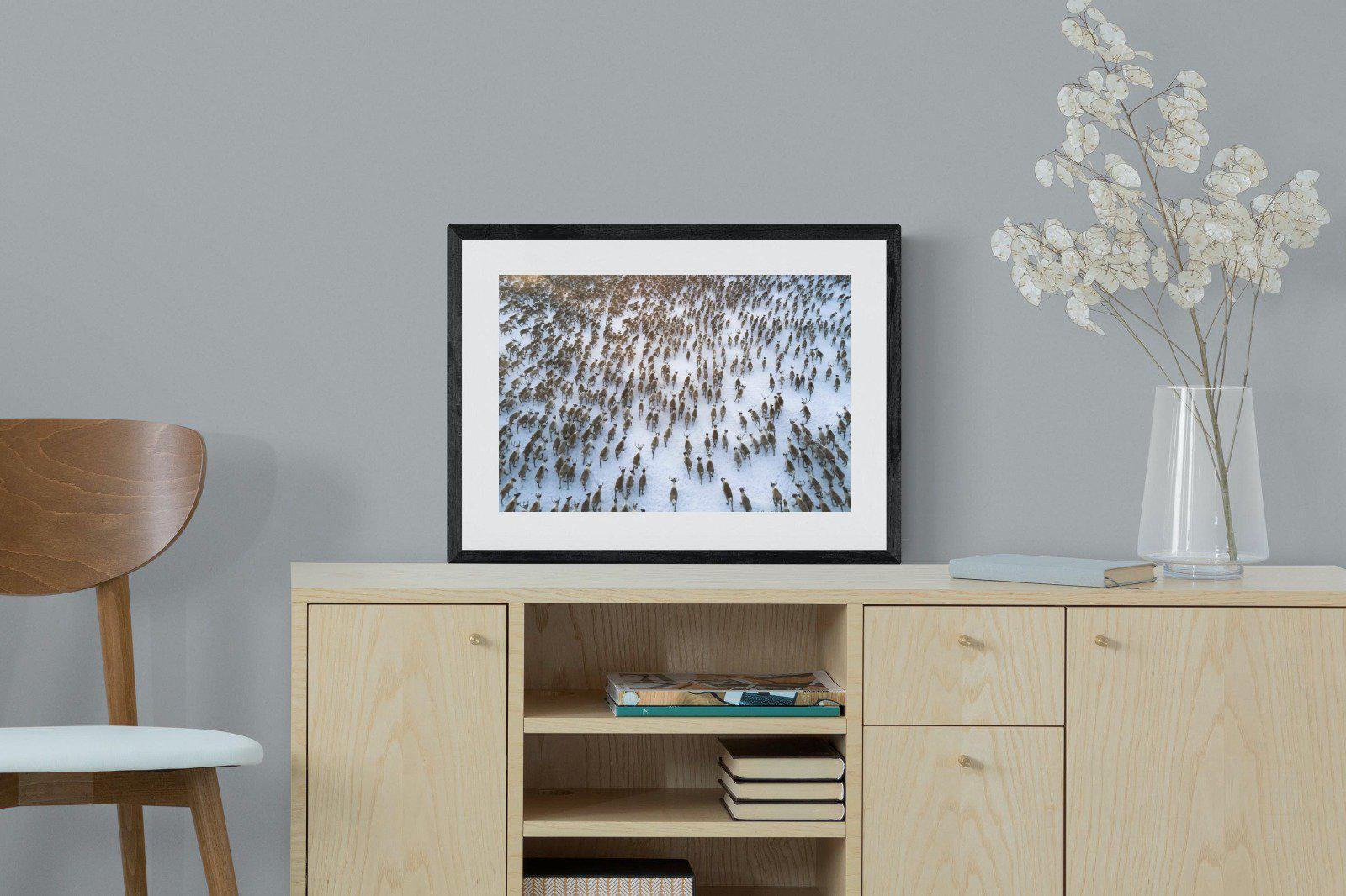 Reindeer Herd-Wall_Art-60 x 45cm-Framed Print-Black-Pixalot