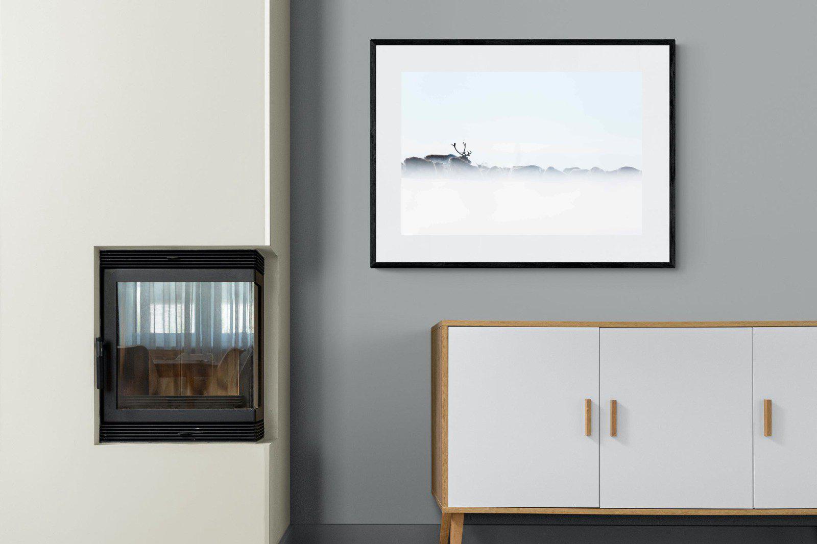 Reindeer-Wall_Art-100 x 75cm-Framed Print-Black-Pixalot