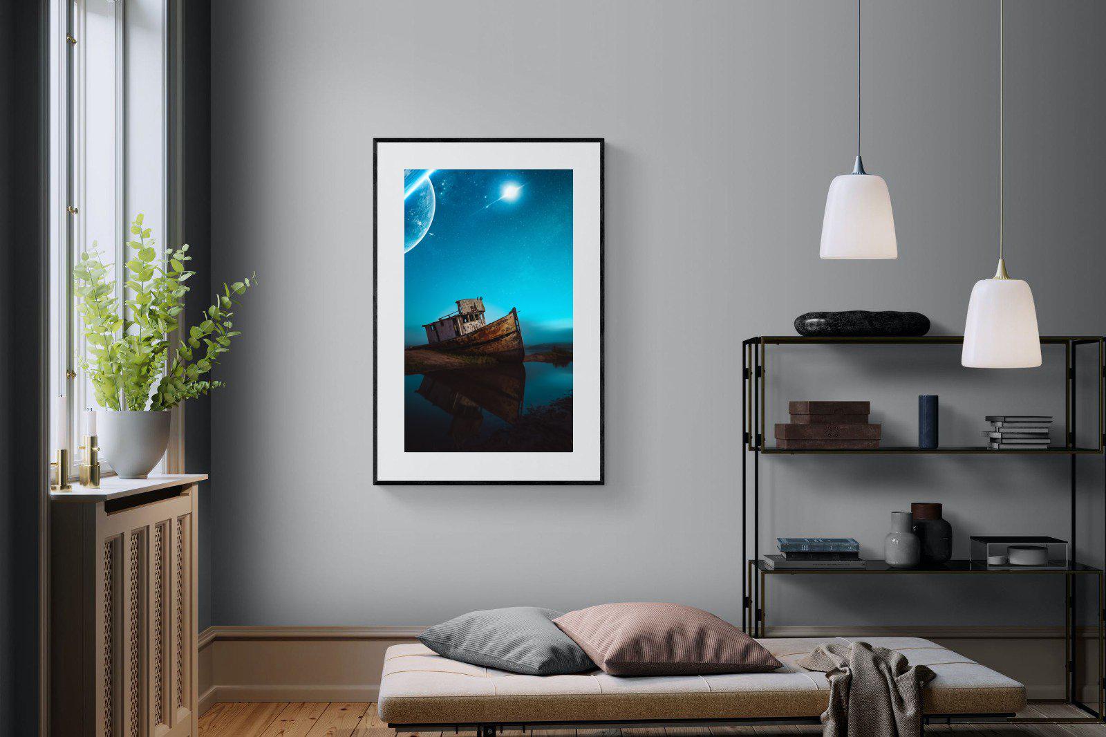 Resting Boat-Wall_Art-100 x 150cm-Framed Print-Black-Pixalot
