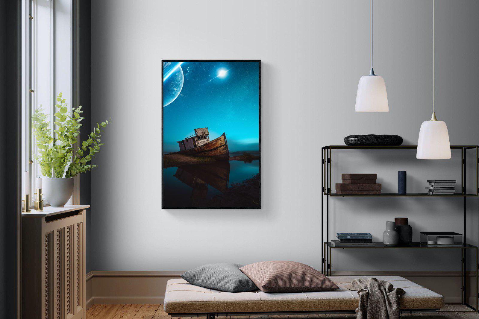 Resting Boat-Wall_Art-100 x 150cm-Mounted Canvas-Black-Pixalot