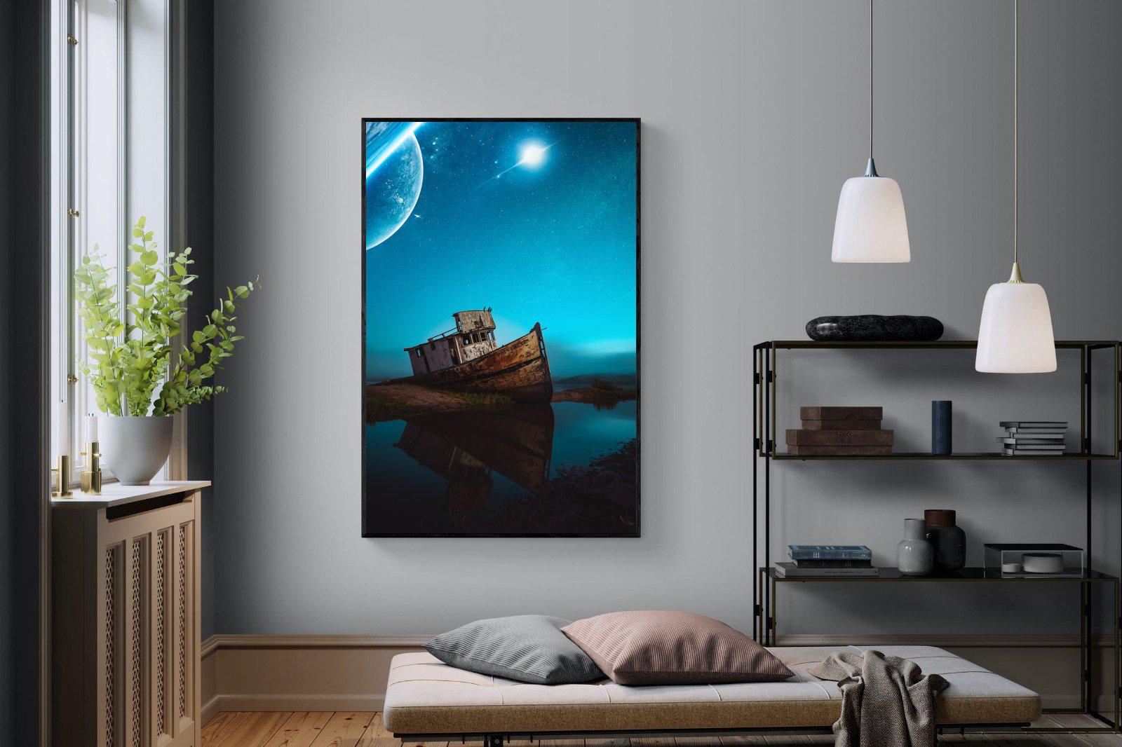Resting Boat-Wall_Art-120 x 180cm-Mounted Canvas-Black-Pixalot