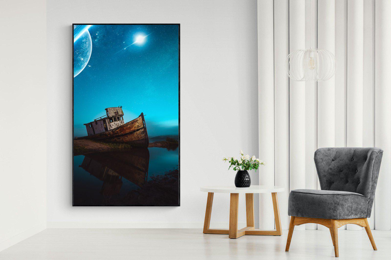 Resting Boat-Wall_Art-130 x 220cm-Mounted Canvas-Black-Pixalot