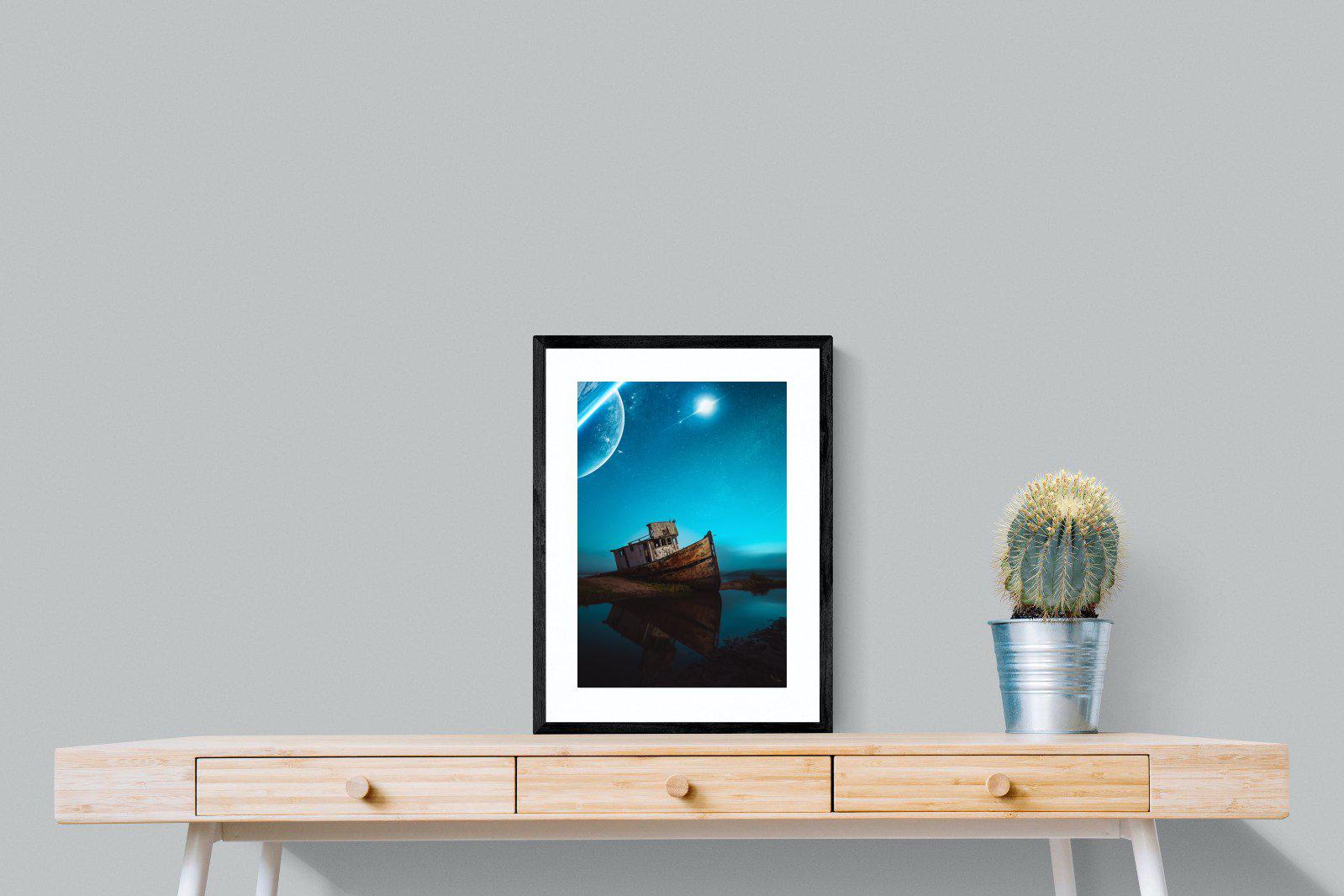 Resting Boat-Wall_Art-45 x 60cm-Framed Print-Black-Pixalot