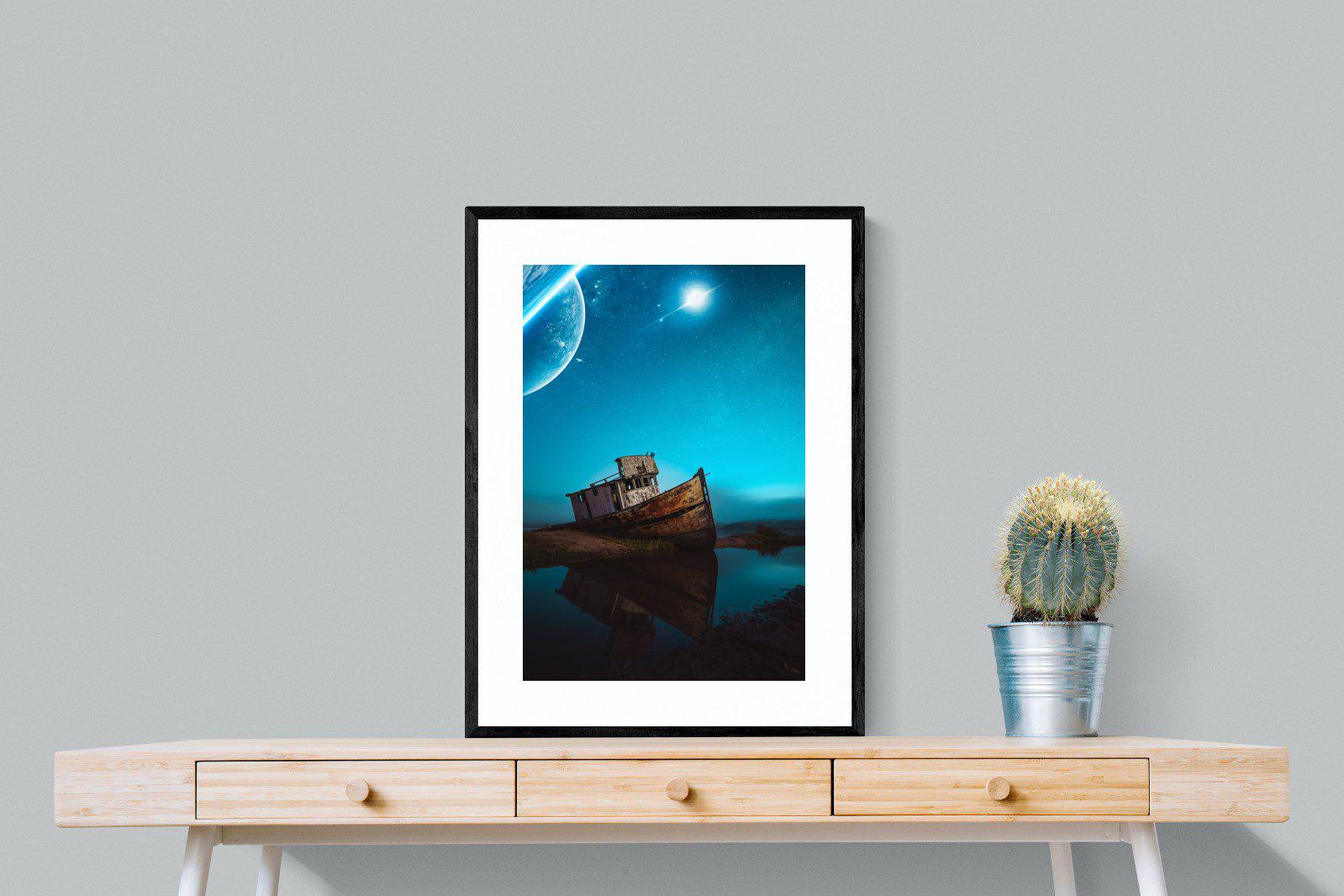 Resting Boat-Wall_Art-60 x 80cm-Framed Print-Black-Pixalot