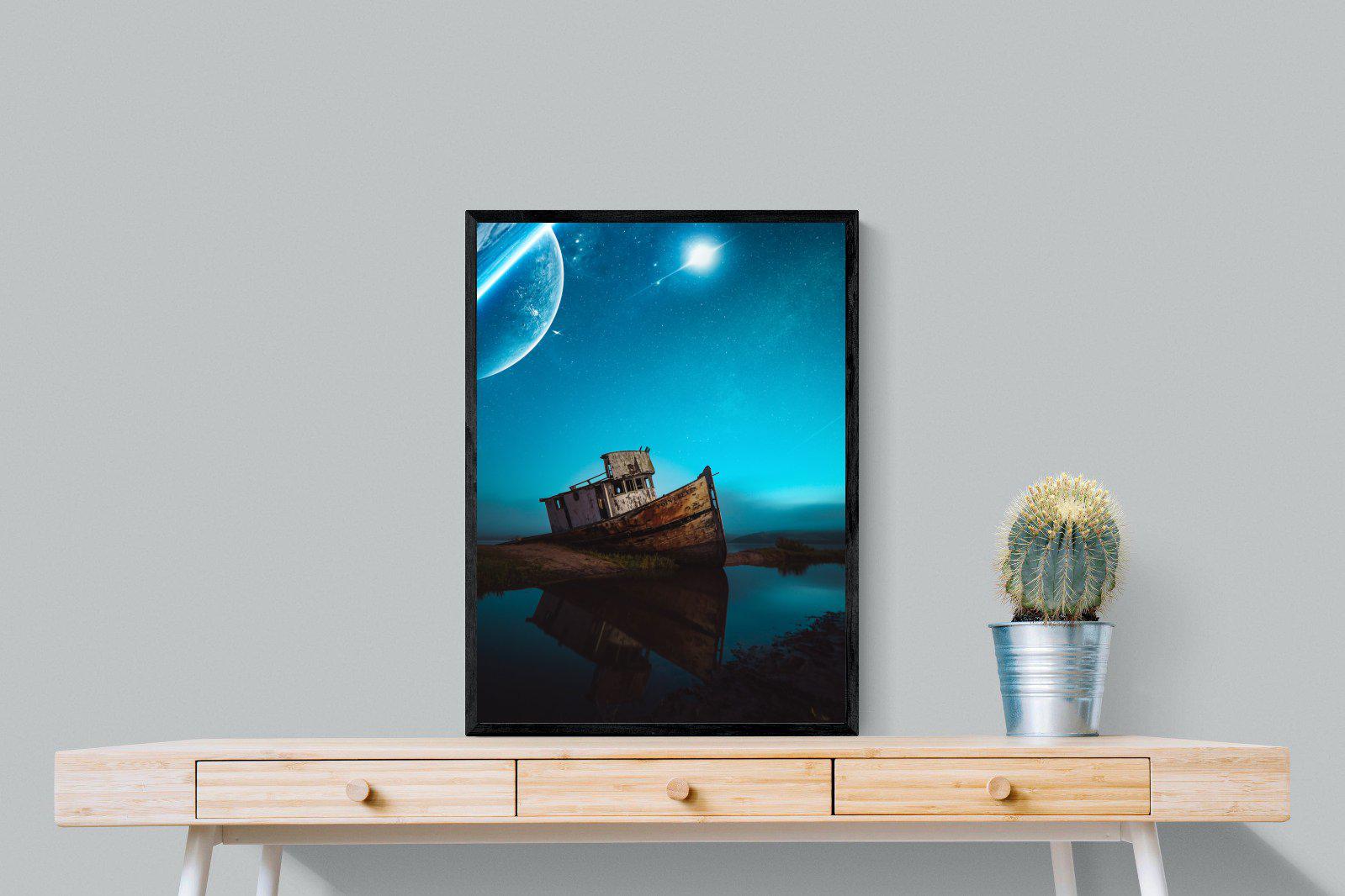 Resting Boat-Wall_Art-60 x 80cm-Mounted Canvas-Black-Pixalot