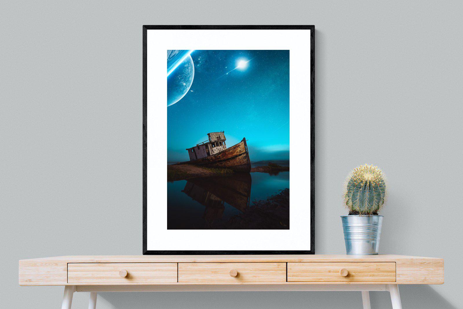 Resting Boat-Wall_Art-75 x 100cm-Framed Print-Black-Pixalot