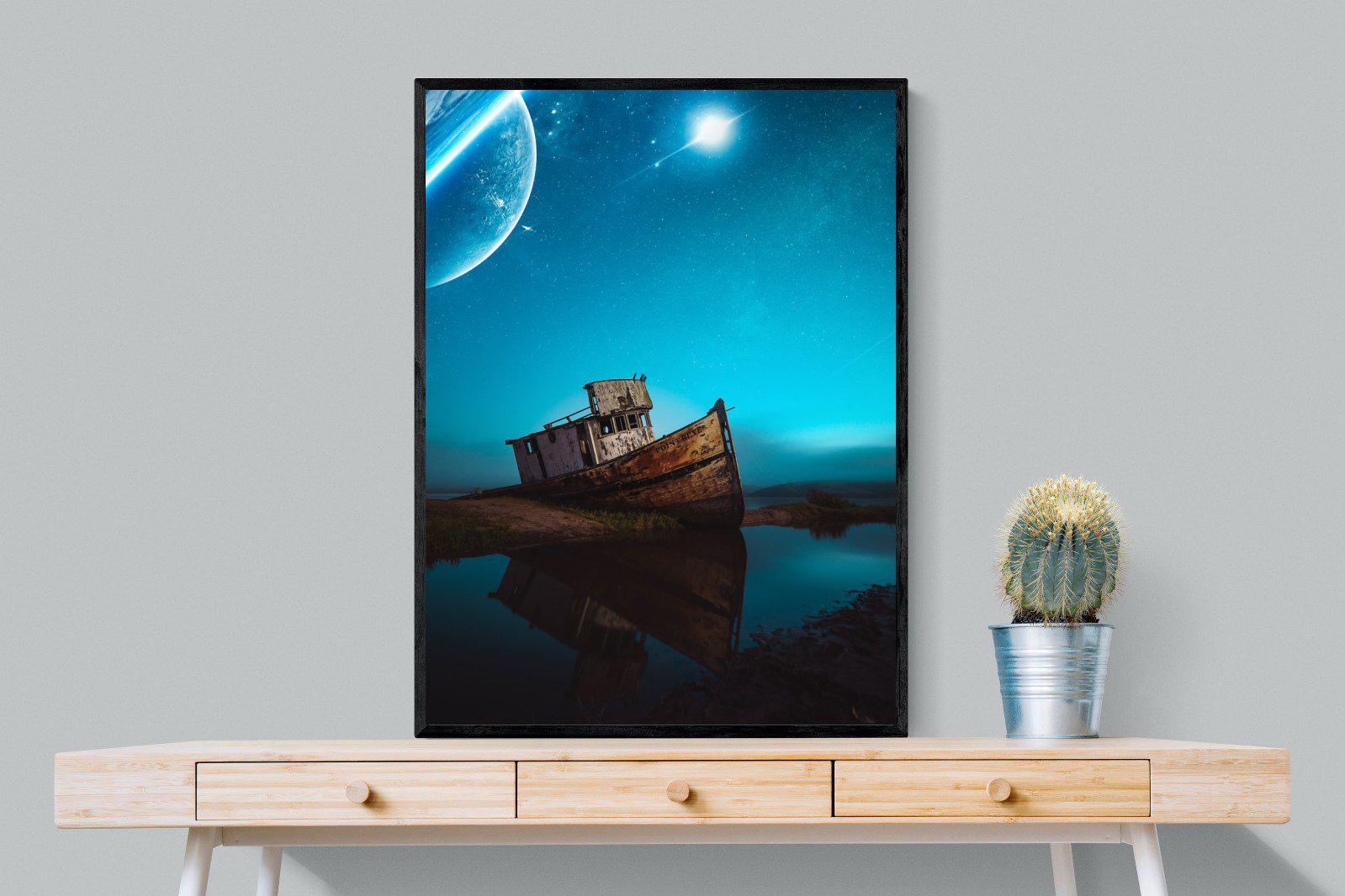 Resting Boat-Wall_Art-75 x 100cm-Mounted Canvas-Black-Pixalot