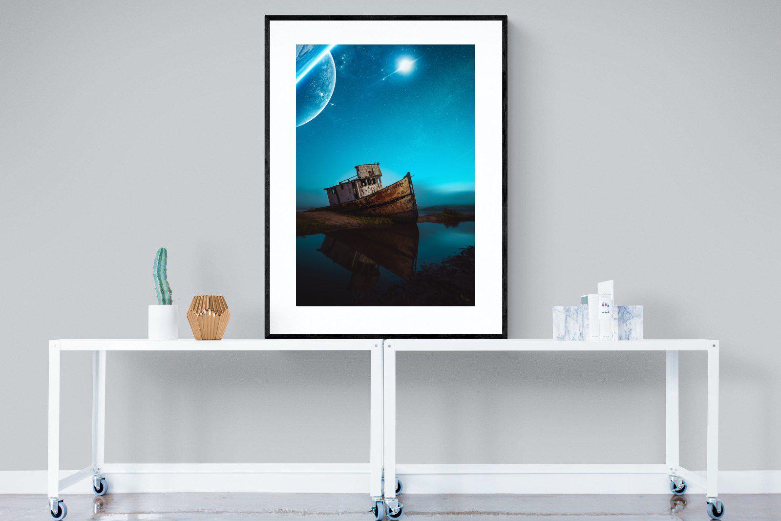 Resting Boat-Wall_Art-90 x 120cm-Framed Print-Black-Pixalot