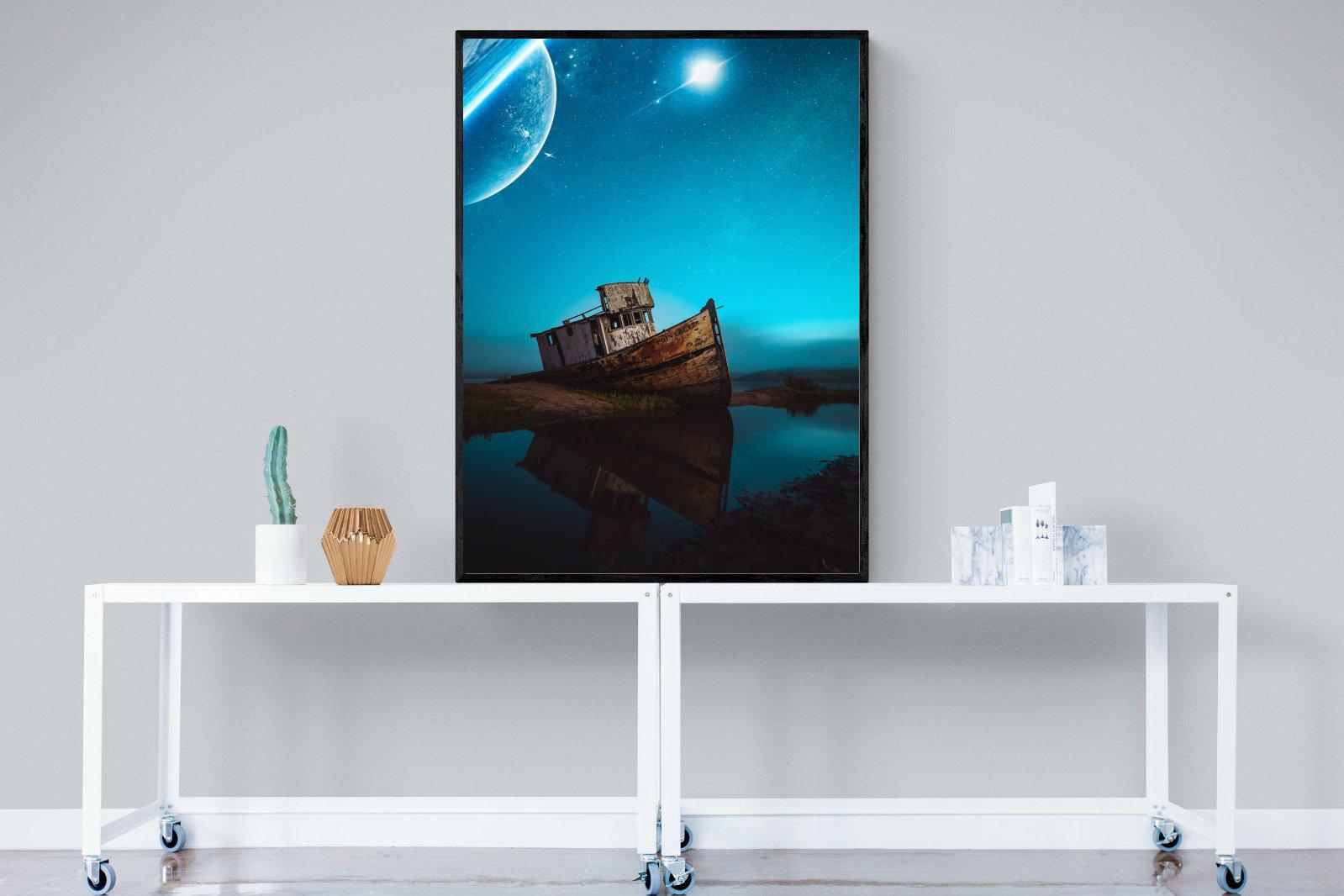 Resting Boat-Wall_Art-90 x 120cm-Mounted Canvas-Black-Pixalot
