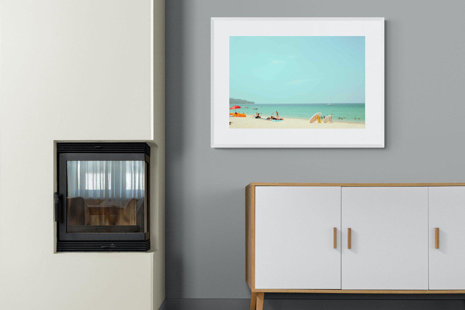 Retro Beach-Wall_Art-100 x 75cm-Framed Print-White-Pixalot
