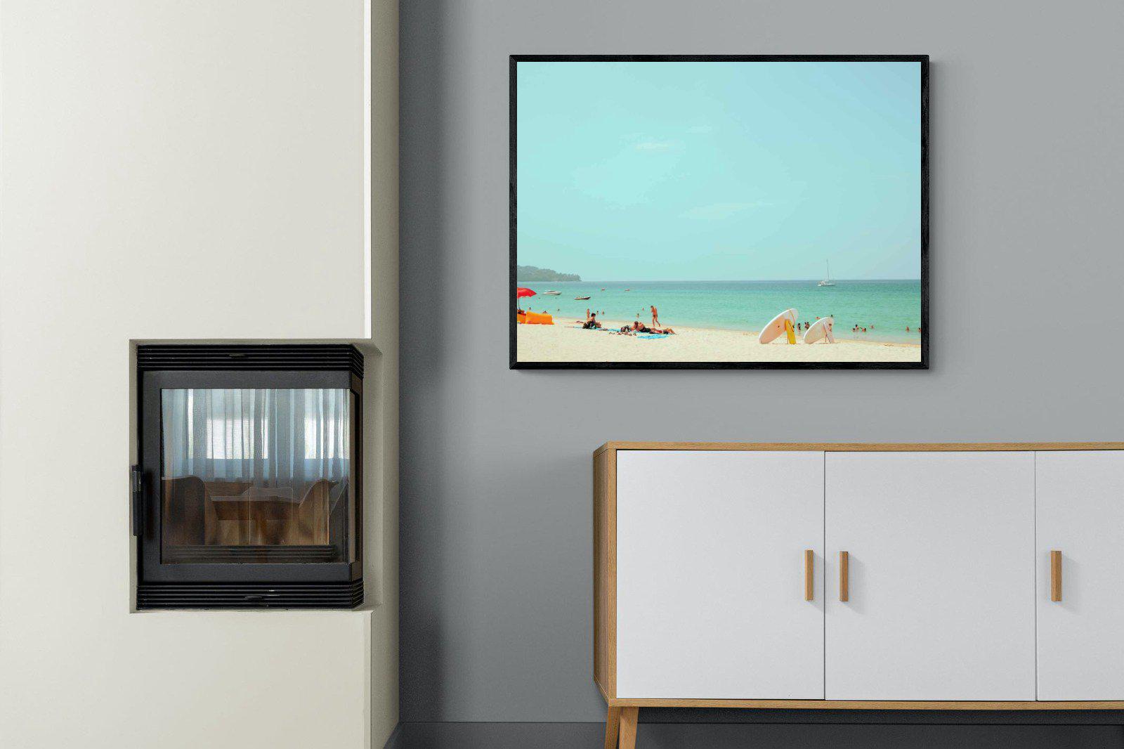 Retro Beach-Wall_Art-100 x 75cm-Mounted Canvas-Black-Pixalot