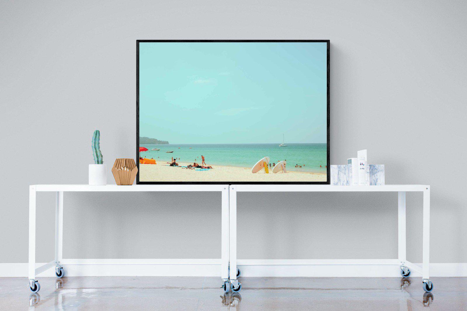 Retro Beach-Wall_Art-120 x 90cm-Mounted Canvas-Black-Pixalot