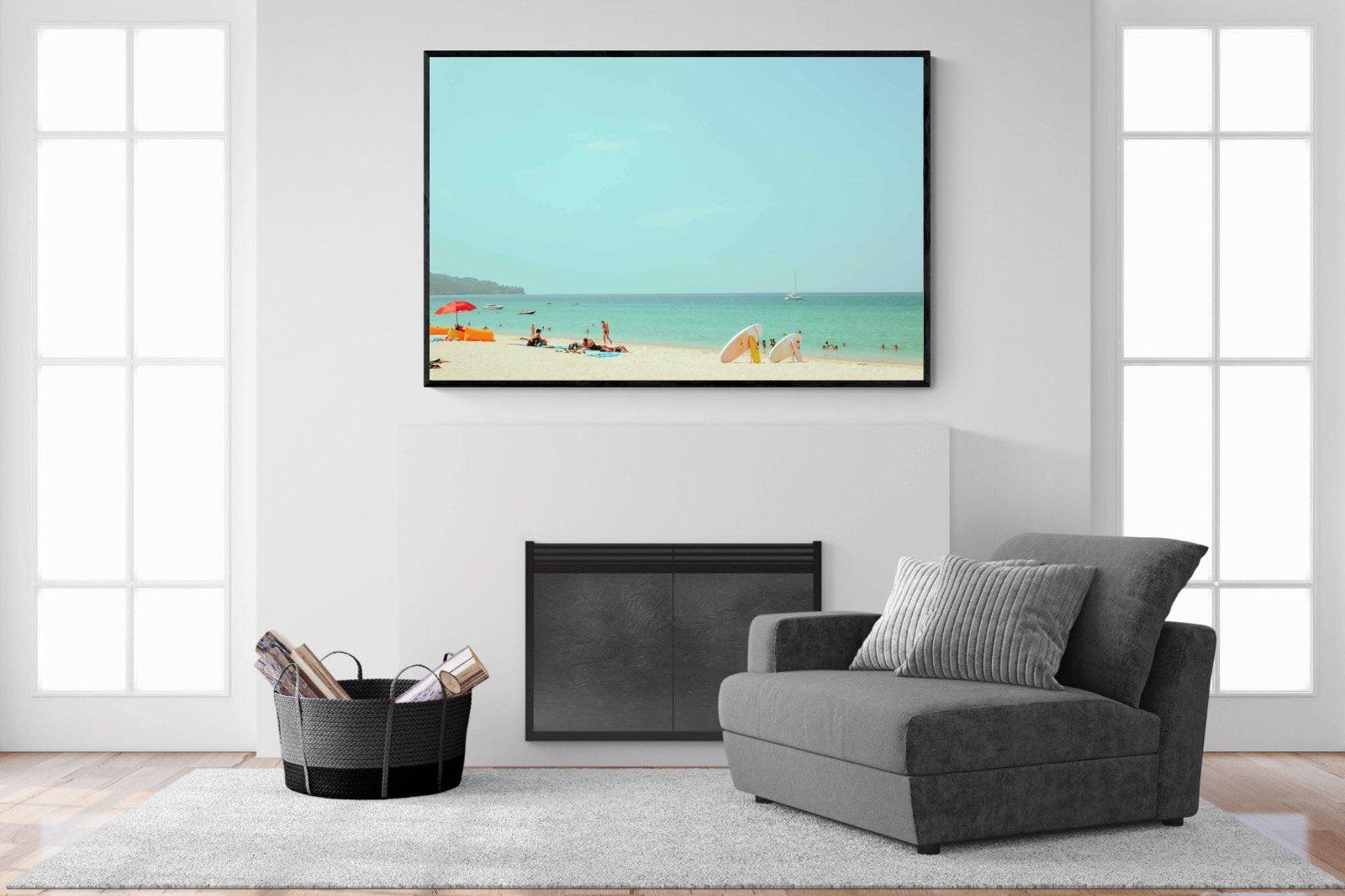 Retro Beach-Wall_Art-150 x 100cm-Mounted Canvas-Black-Pixalot