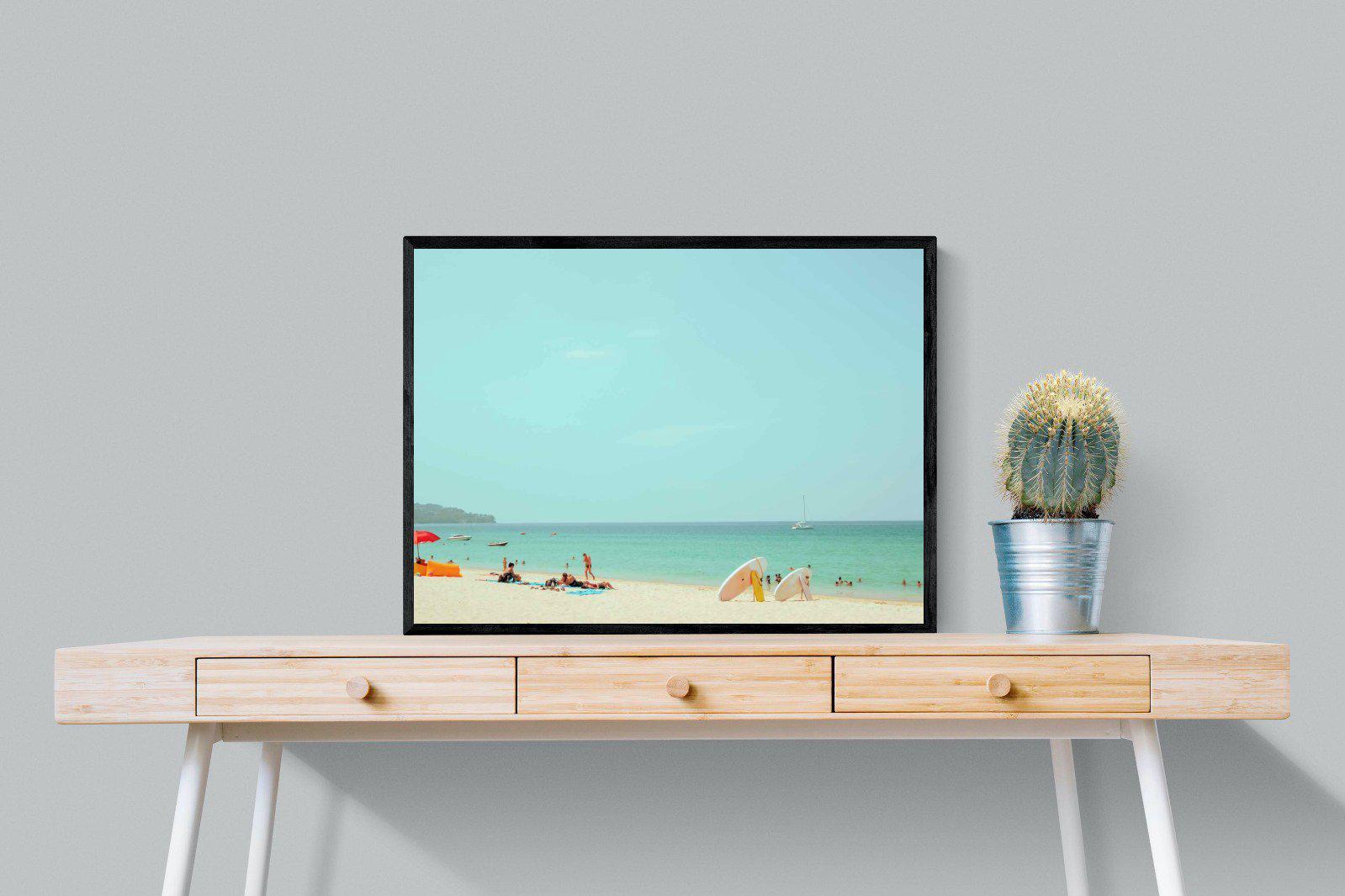 Retro Beach-Wall_Art-80 x 60cm-Mounted Canvas-Black-Pixalot