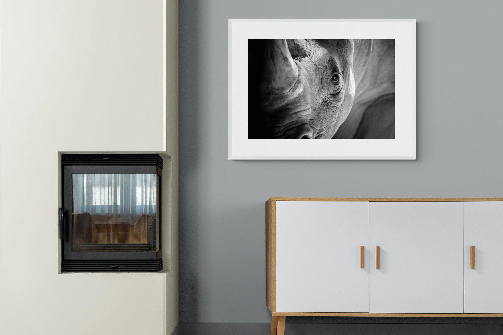 Rhino Eye-Wall_Art-100 x 75cm-Framed Print-White-Pixalot
