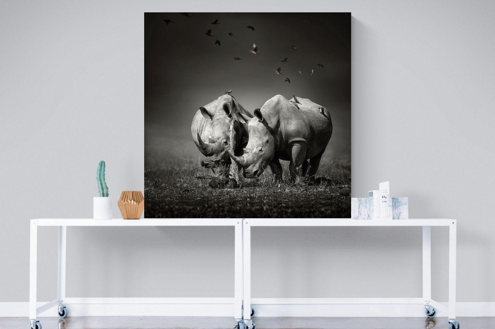 Rhino Pair-Wall_Art-120 x 120cm-Mounted Canvas-No Frame-Pixalot