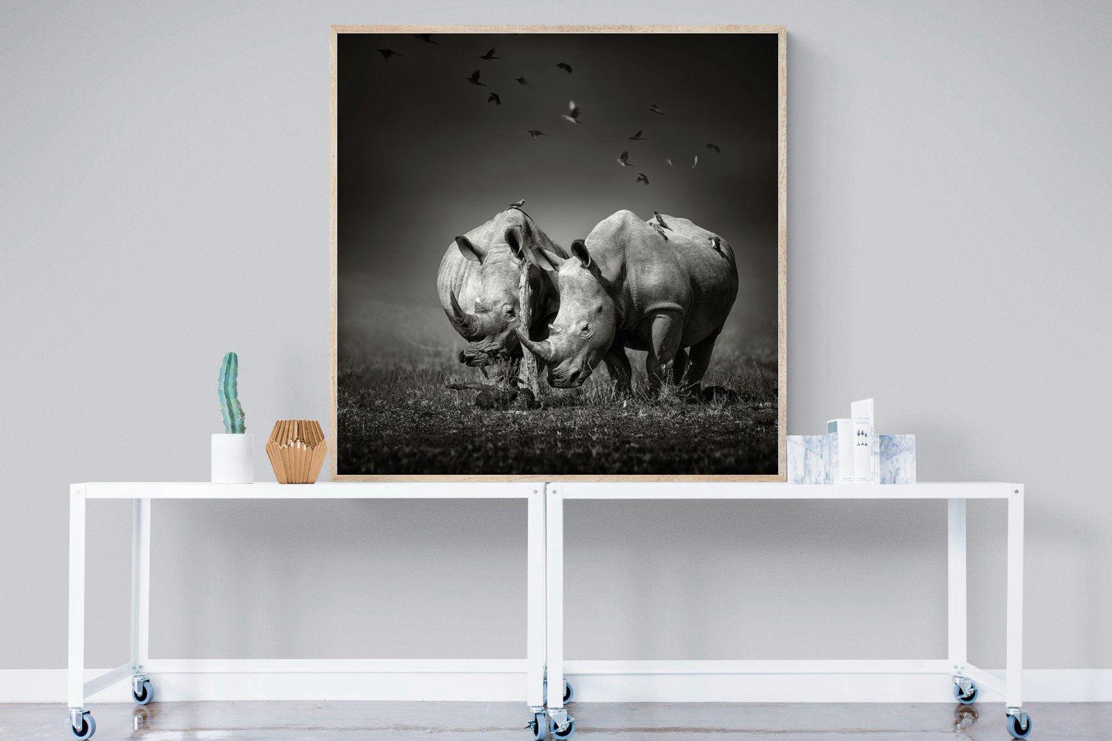 Rhino Pair-Wall_Art-120 x 120cm-Mounted Canvas-Wood-Pixalot