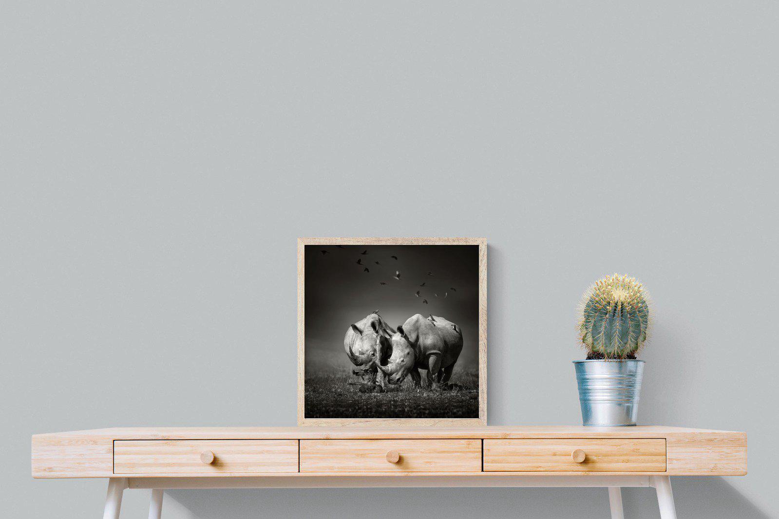 Rhino Pair-Wall_Art-50 x 50cm-Mounted Canvas-Wood-Pixalot