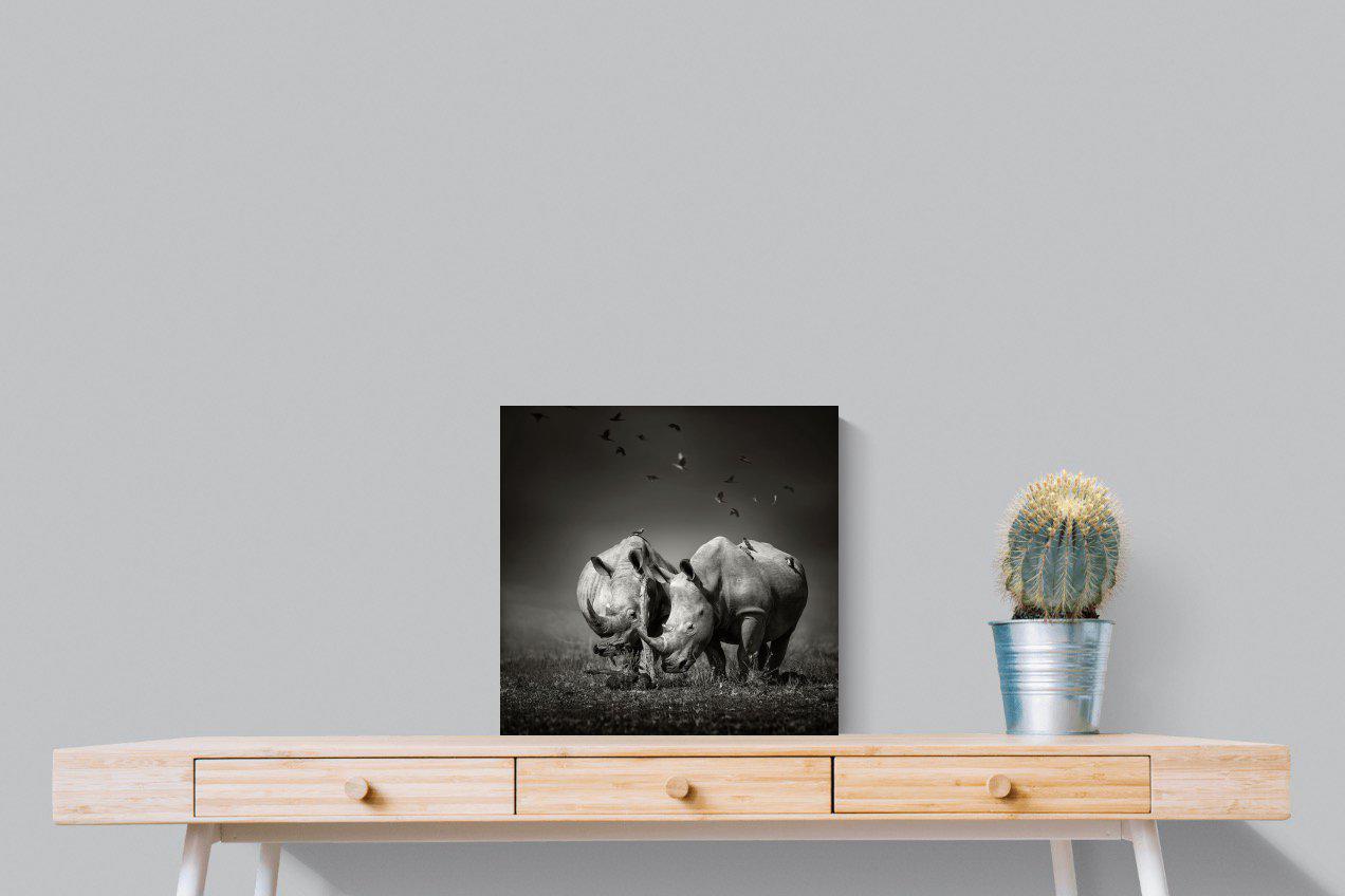Rhino Pair-Wall_Art-50 x 50cm-Mounted Canvas-No Frame-Pixalot