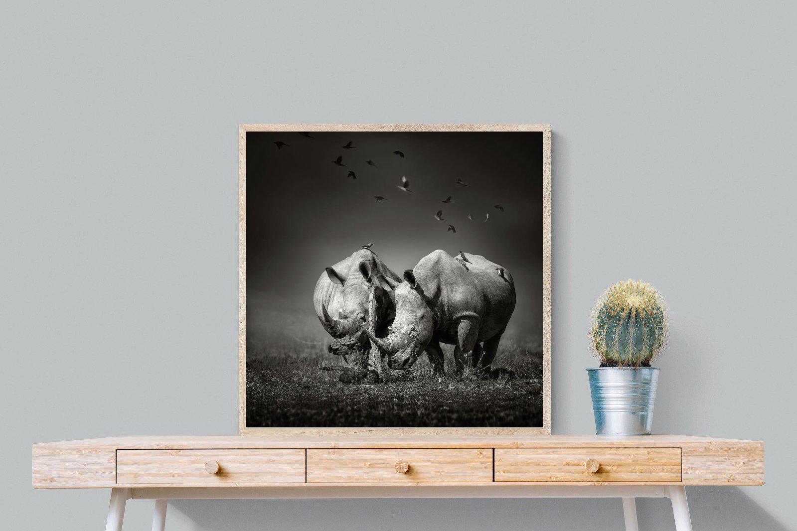 Rhino Pair-Wall_Art-80 x 80cm-Mounted Canvas-Wood-Pixalot