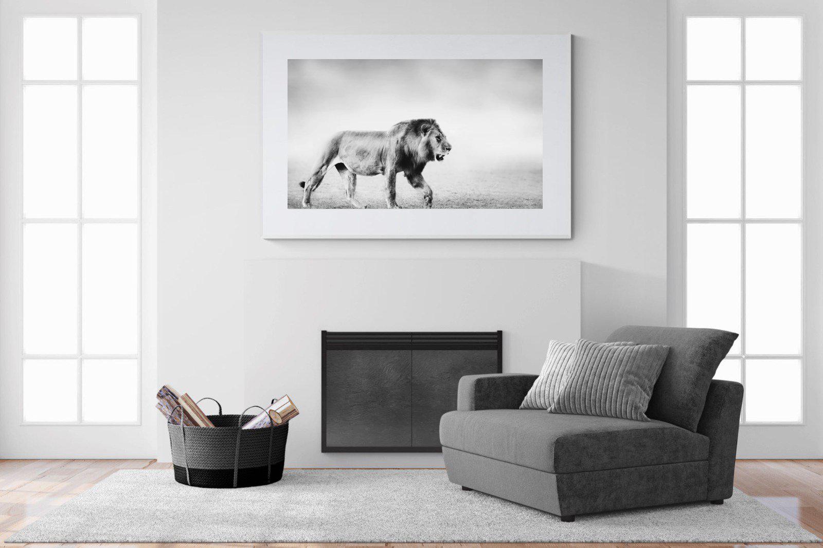 Roaming Lion-Wall_Art-150 x 100cm-Framed Print-White-Pixalot