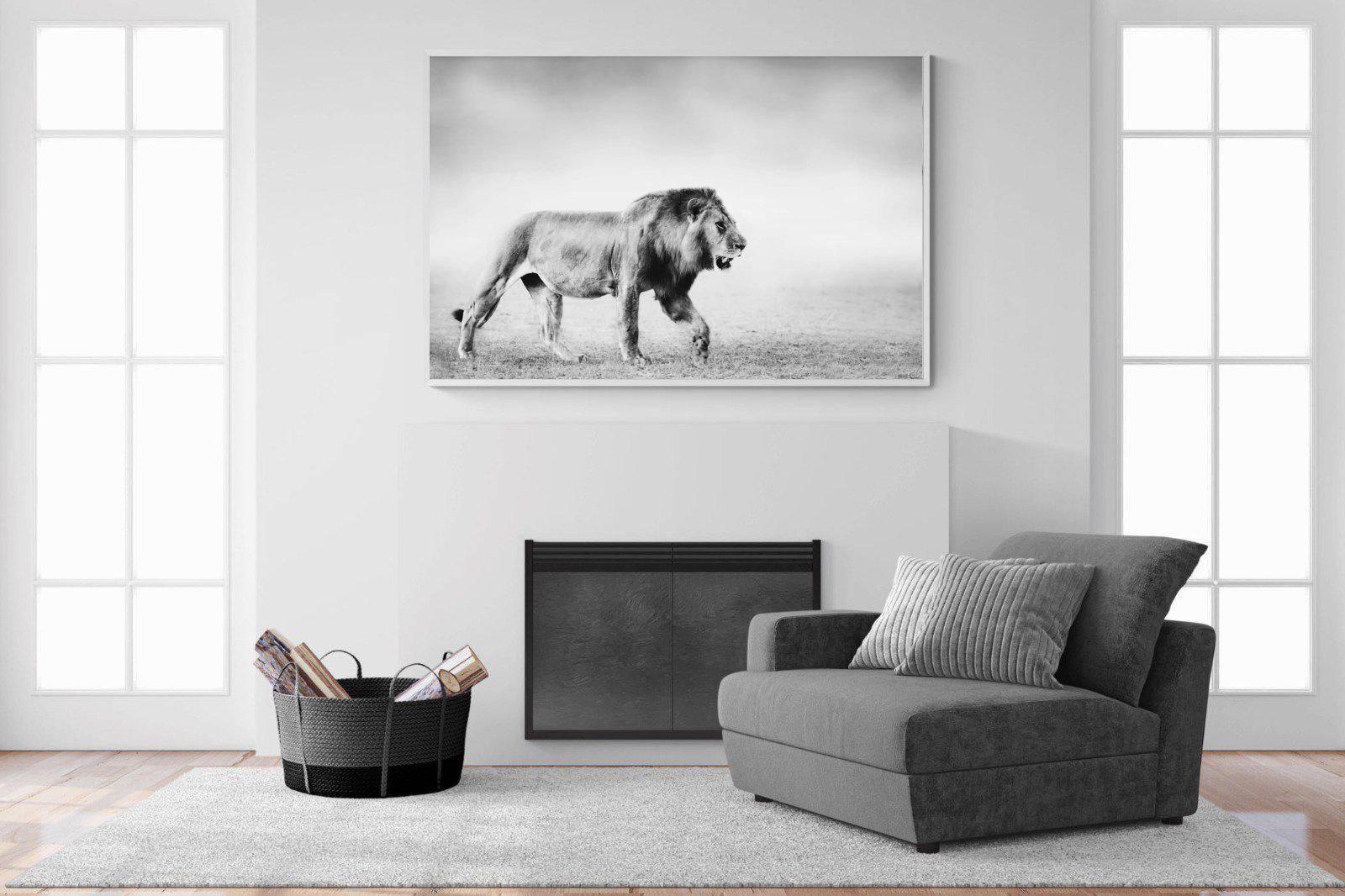 Roaming Lion-Wall_Art-150 x 100cm-Mounted Canvas-White-Pixalot