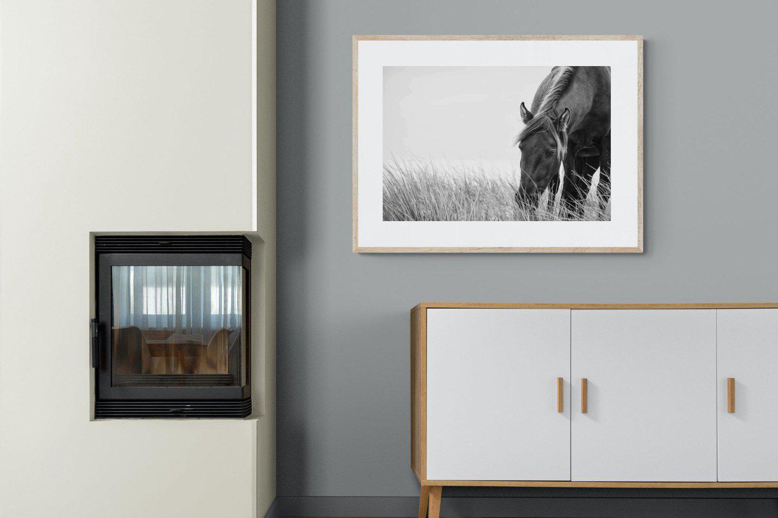 Sable Stallion-Wall_Art-100 x 75cm-Framed Print-Wood-Pixalot