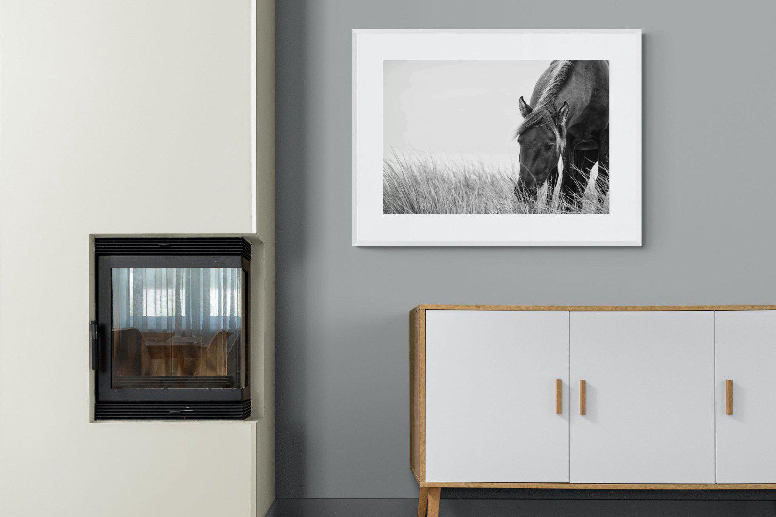 Sable Stallion-Wall_Art-100 x 75cm-Framed Print-White-Pixalot