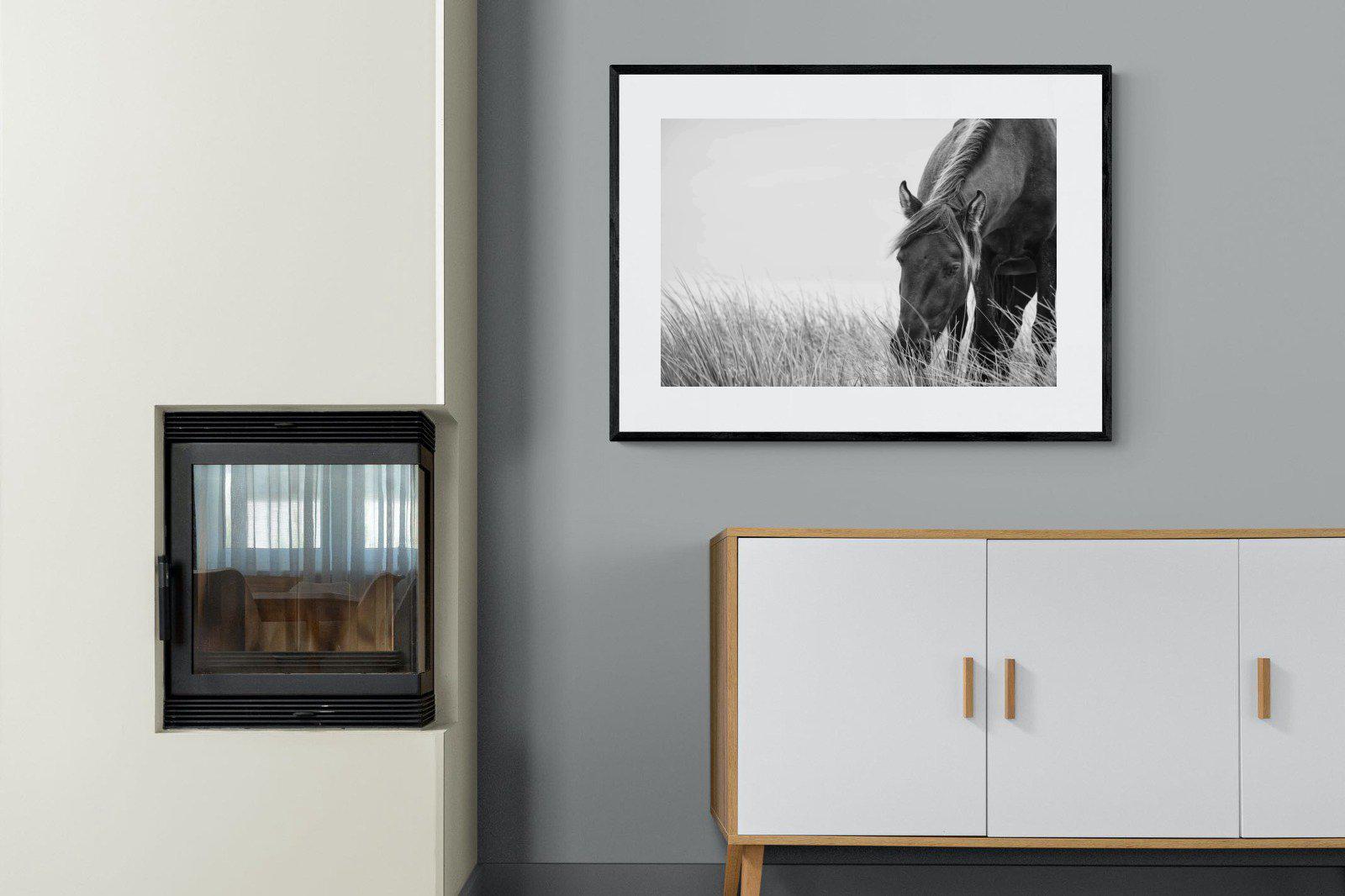 Sable Stallion-Wall_Art-100 x 75cm-Framed Print-Black-Pixalot